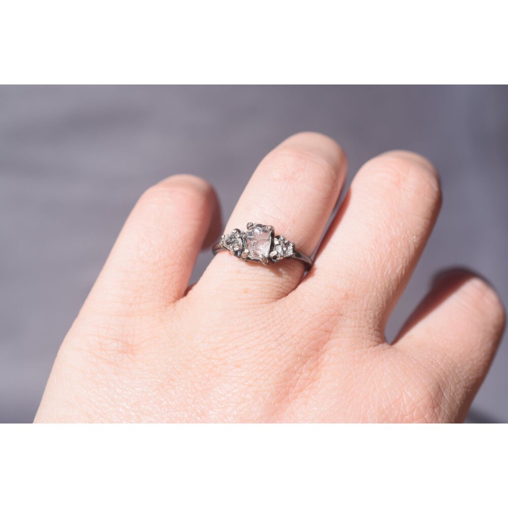 Handmade Raw Diamond Engagement Ring, Trillion Diamond Wedding Ring, Rough Diamo